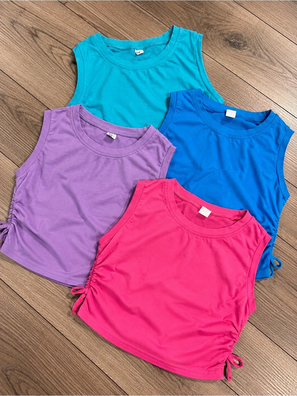 Girls' Sleeveless Ruched Tank Top - Pink, Purple, Teal, Blue